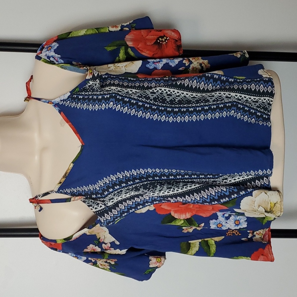 Farm Rio Floral Cold Shoulder V Neck Blouse Top Women Size S